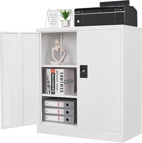 Letaya Metal Storage Cabinets with Lock Door,2 Adjustable Shelves Organizer Steel Storage Cabinets for Home,Office,Warehouse,Garage,Employee Lockers(White) - color: White, size: 16" D x 32" W x 36" H