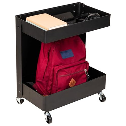 Mind Reader Under Desk Rolling Cart, 2-Tier Steel Utility Organizer, No Assembly Required, 12" L x 20" W x 23.5" H, Black