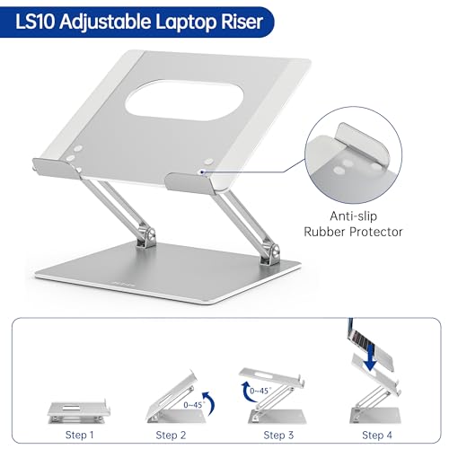 BESIGN LS10 Laptop Stand for Desk, Ergonomic Adjustable Notebook Tablet Stand, Foldable Laptop Riser, Portable Desktop Book Stands, Computer Holder Compatible with 10-14" Laptops, Silver - color: B-Silver
