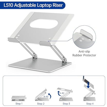 BESIGN LS10 Laptop Stand for Desk, Ergonomic Adjustable Notebook Tablet Stand, Foldable Laptop Riser, Portable Desktop Book Stands, Computer Holder Compatible with 10-14" Laptops, Silver - color: B-Silver