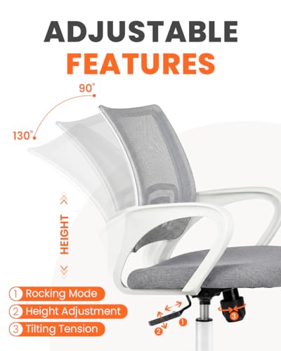 NEO CHAIR Office Computer Chair Ergonomic Mid-Back Mesh Desk Chair, Grey | Breathable Mesh Back with Lumbar Support, Height Adjustment, Smooth Rolling Casters for Home Office, Study or Gaming Setup - color: Grey-fabric