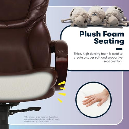 Serta Big & Tall Executive Office Chair with Lumbar Support, Leather Chair | Conway, Ergonomic 350lb Capacity Computer Chair, High Back Home Desk Gaming Chair, Adjustable Height & Tilt, Chestnut Brown - color: Chestnut Brown