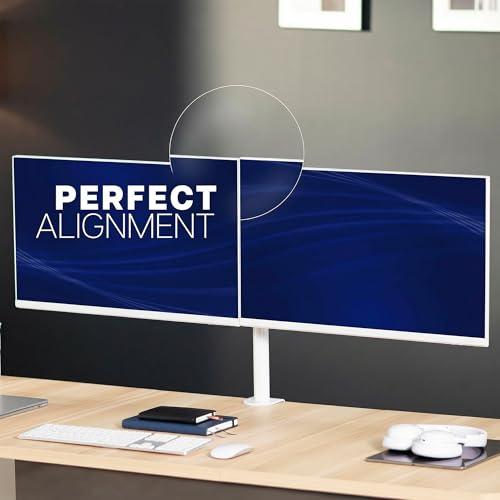 VIVO Dual LCD LED 21 to 32 inch Monitor Desk Mount, Heavy Duty, Adjustable Telescoping Arms, Flush Wall Setup, Fits 2 Screens, White, STAND-V002EW - color: White, size: 21" to 32"