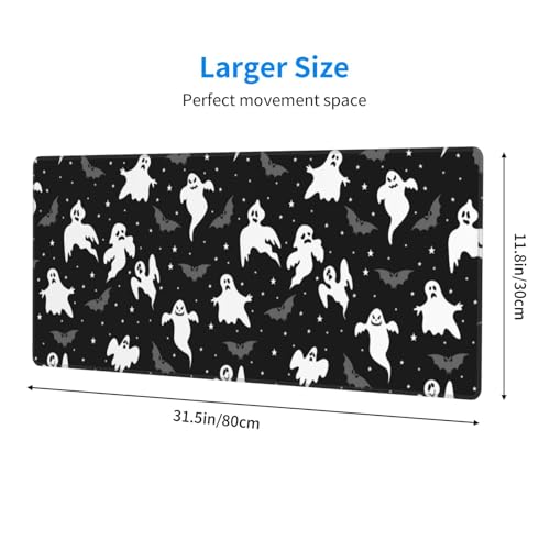 Gothic Ghost Bat Desk Mat, XL Mouse Pad, 31.5 x 11.8 Inch - color: Cute Halloween Ghost Bat Stars