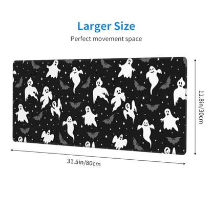 Gothic Ghost Bat Desk Mat, XL Mouse Pad, 31.5 x 11.8 Inch - color: Cute Halloween Ghost Bat Stars