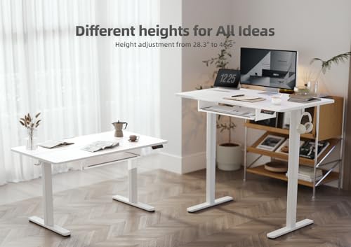 YDN Standing Desk, Height Adjustable Computer Desk with Keyboard Tray, 48 Inch White Ergonomic Desk for Home Office and Gaming - color: White