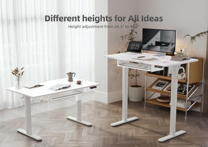 YDN Standing Desk, Height Adjustable Computer Desk with Keyboard Tray, 48 Inch White Ergonomic Desk for Home Office and Gaming - color: White