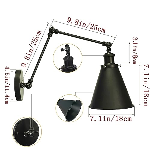 Industrial Black Wall Sconce,Angle Adjustable Decorative Modern Farmhouse Wall Mount Light for Living Room Wall Lamp Set of 2
