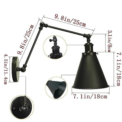 Industrial Black Wall Sconce,Angle Adjustable Decorative Modern Farmhouse Wall Mount Light for Living Room Wall Lamp Set of 2