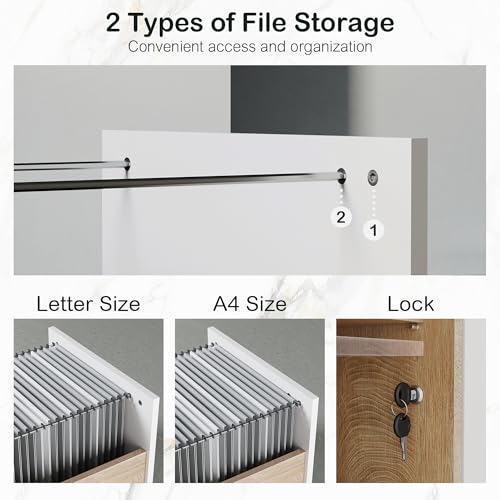 ModernMate 63" Lateral File Cabinet with Lock, 2-Drawer Home Office Storage - color: Light Walnut