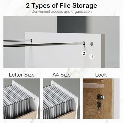 ModernMate 63" Lateral File Cabinet with Lock, 2-Drawer Home Office Storage - color: Light Walnut