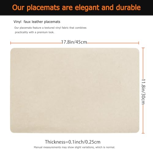 Beige Plastic Vinyl Placemats Set of 12, Waterproof Heat Resistant Table Mats,Faux Leather Wipeable Washable Easy Clean Non-Slip Place Mats for Indoor Outdoor(12,Beige) - color: Beige