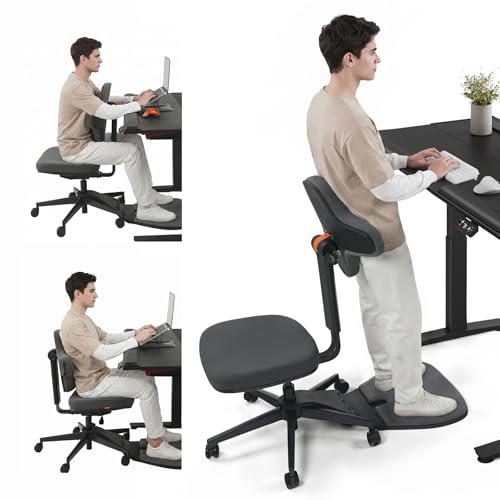 Standing Desk Chair, Ergonomic Standing Mate Chair Stool with 167° Adjustable Flip Backrest, Multi-Position Sit-Stand-Lean Office Chair, Anti-Fatigue Design, MT-L-DG - size: M/L Size (for 5'8" - 6'4")