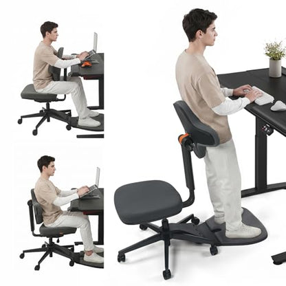 Standing Desk Chair, Ergonomic Standing Mate Chair Stool with 167° Adjustable Flip Backrest, Multi-Position Sit-Stand-Lean Office Chair, Anti-Fatigue Design, MT-L-DG - size: M/L Size (for 5'8" - 6'4")