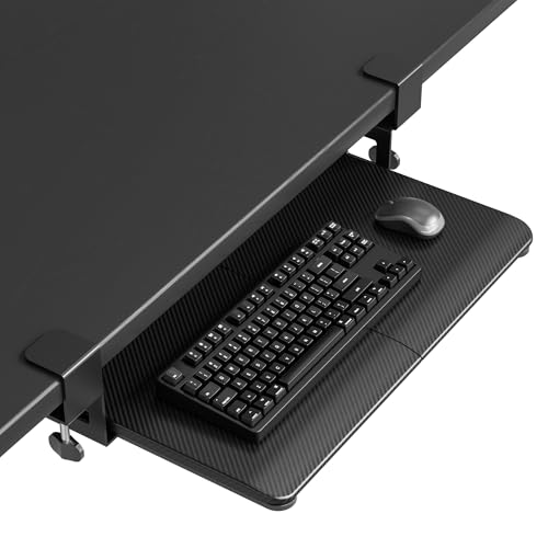 BONTEC Under Desk Keyboard Tray, Pull-Out Keyboard & Mouse Platform | C-Clamp Mount, Space-Saving Ergonomic Slide-Out Drawer, 31.3 in Including Clamps, 20 x 11.8 in Tray, Black Carbon Fiber - color: Black Carbon Fiber, size: 20" x 11.8"