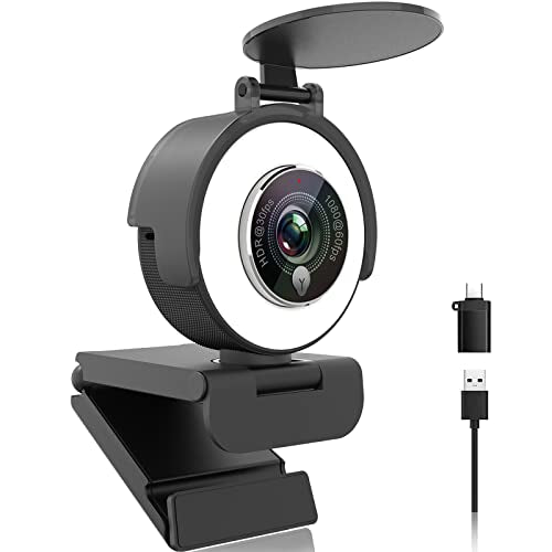 Angetube 1080p Webcam with Ring Light for Streaming, USB 60FPS Web Camera | 5X Digital Zoom, HDR-1080P@30FPS or 1080P@60FPS, Auto Light Correction, HD Web Cam w/ Microphone for PC Laptop Mac Desktop