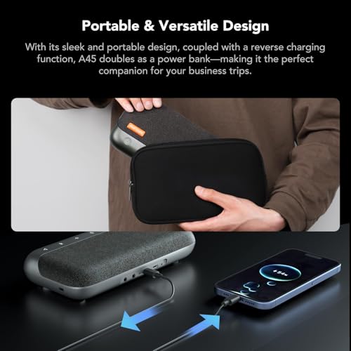 NUROUM A45 Conference Speaker and Microphone, 6 AI Noise Cancelling Mics, 360° 16ft Voice Pickup, Daisy Chain, Bluetooth/USB Speakerphone with Dongle, Compatible with Zoom/Teams/Google Meet