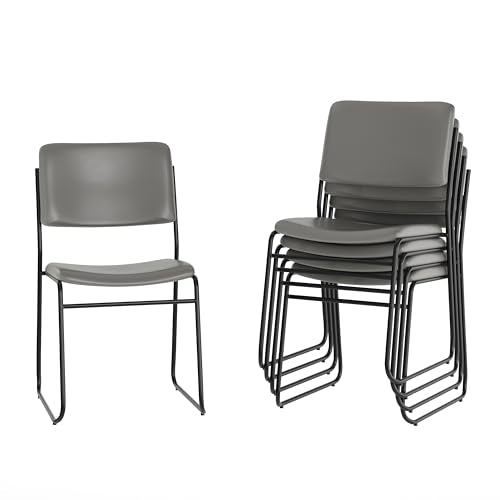 Flash Furniture Hercules Vinyl Stackable Chair with Sled Base, Gray, 5-Pack | Vinyl Upholstery, 500 LBS. Weight Capacity - color: Gray Vinyl/Black Frame, size: Set of 5