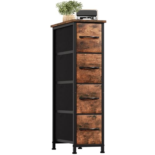 Somdot Narrow Dresser for Bedroom, 4 Drawer Storage Cabinet, Brown - color: Brown, size: 18.9"D x 7.9"W x 29.5"H (4 Drawers)
