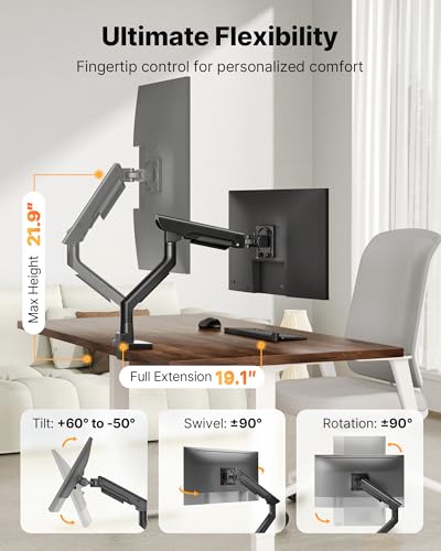 monTEK Sleek Aluminum Monitor Arm with Mount Reinforcement Plate for 17–57” Ultrawide Screens