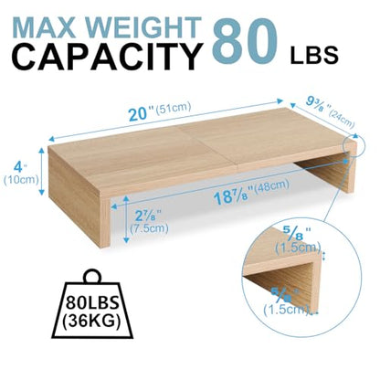 TEAMIX 20 inch Wood Monitor Stand Riser, Wooden Desktop Stand Shelf, Maple - color: Maple, size: 20 inch