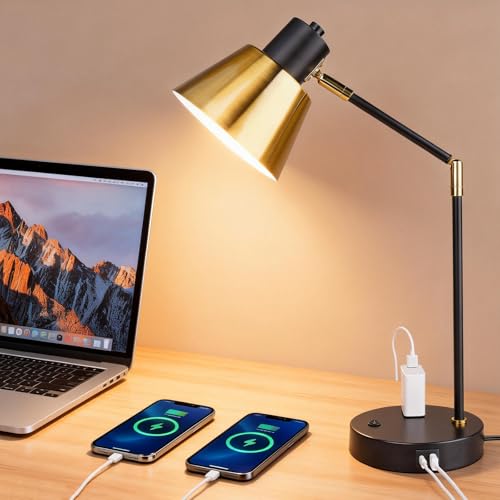 Modern Desk Lamp with USB & AC Outlet,270° Swivel (Bulb Not Included) - style: Modern 2