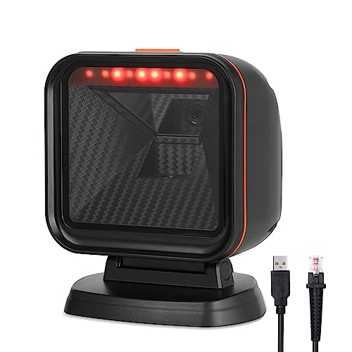 OBZ 1D 2D Desktop Barcode Scanner, QR Code Scanner USB Wired Hands-Free Barcode Scanner Omnidirectional Automatic Cash Register Scanner with Large Scan Window for POS PC, Store, Supermarket - style: Square