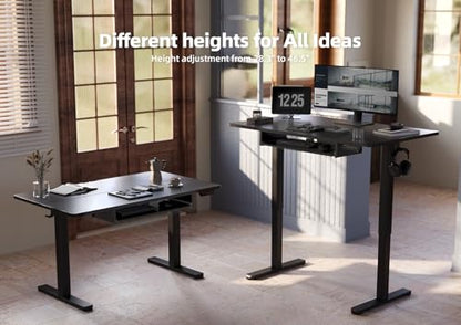 YDN Standing Desk 48 Inch Height Adjustable with Keyboard Tray Black | Ergonomic design, 28.3-46.5 inch electric height range, 176 lb capacity, water-resistant surface, cable management - color: Black