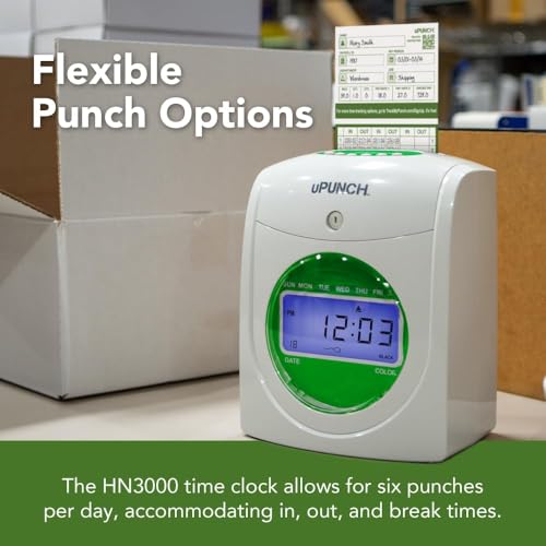 uPunch JC1500 Starter Time Clock Bundle for Small Business: Employee Punch Clock System with 100 Time Cards, Card Rack, and Ribbon