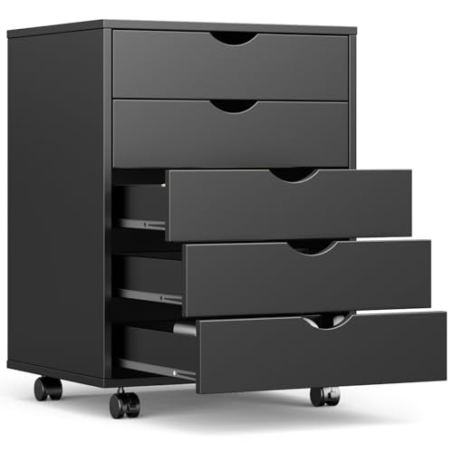 OLIXIS 5 Drawer File Cabinet with Wheels, Under Desk Storage Printer Stand - color: Classic Black, size: 5 Chest