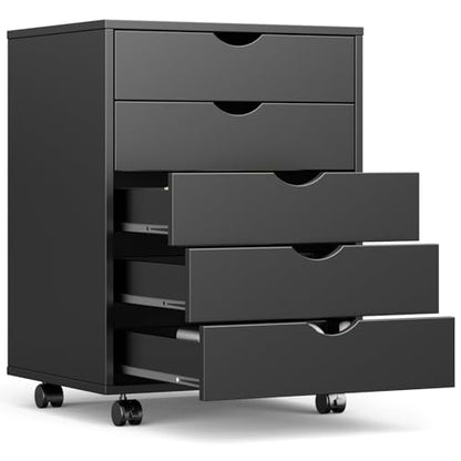 OLIXIS 5 Drawer File Cabinet with Wheels, Under Desk Storage Printer Stand - color: Classic Black, size: 5 Chest