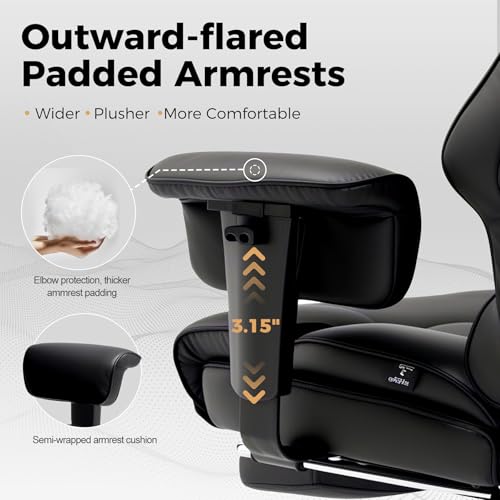 COMHOMA Big and Tall Office Chair 400lbs High Back Computer Gaming Chair with Ergonomic Lumbar Support & Pocket Spring Cushion for Lower Back Pain Relief, Leather Executive Chair with Foot Rest, Black - color: Ergo-black