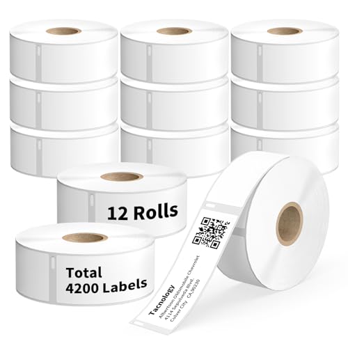 Tacnology 12 Rolls 4200 Labels Direct Thermal Labels Compatible with DYMO 30252 (1-1/8" x 3-1/2") Address & Barcode for Dymo Label 450, 450 Turbo,4X & Zebra Desktop Printers - color: Dm 30252 | 12rolls 4200p