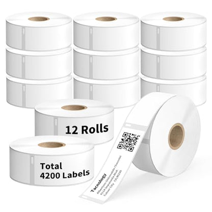 Tacnology 12 Rolls 4200 Labels Direct Thermal Labels Compatible with DYMO 30252 (1-1/8" x 3-1/2") Address & Barcode for Dymo Label 450, 450 Turbo,4X & Zebra Desktop Printers - color: Dm 30252 | 12rolls 4200p