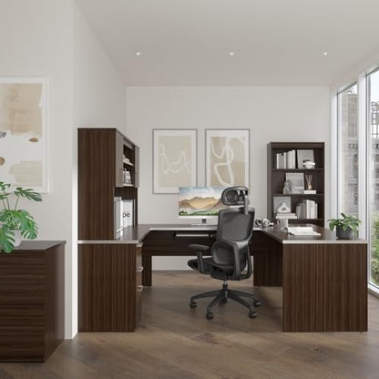 Bestar, Ridgeley Collection, 3-Piece Set Including a U-Shaped Desk with Hutch, a Lateral File Cabinet, and a Bookcase