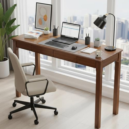 Wood Desk, Solid Wood Writing Table for Home Office, Mid Century Modern Desk with Drawers, Walnut (47inch / 120cm) - color: A-walnut, size: 47.2*15.7*29.5 Inch