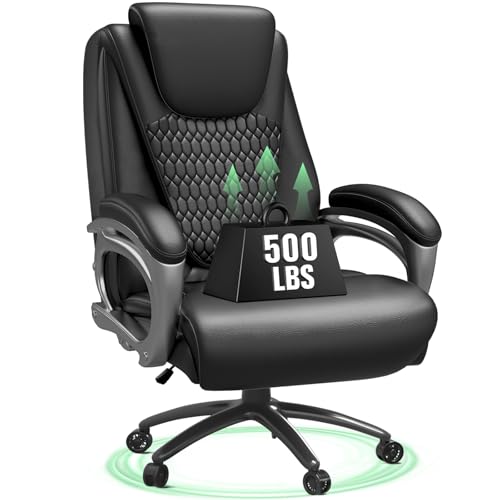 500lbs Big and Tall Office Chair, Heavy Duty High Back Executive Desk Chair, Adjustable Height 360° Swivel Computer Chair for Home Office Work (Black)