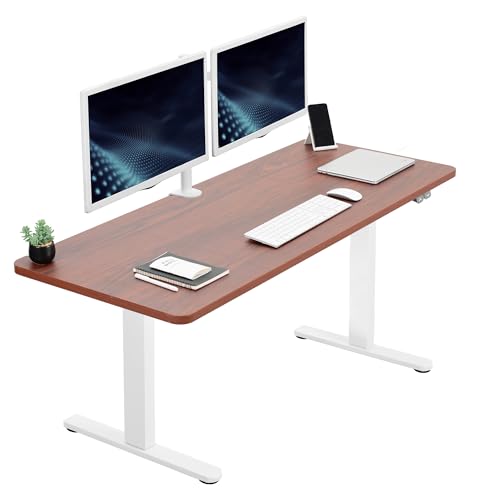 VIVO Dark Walnut 60 x 24 in Standing Desk, DESK-KIT-W06D - color: Dark Walnut Top / White Frame, size: 60 x 24 inch
