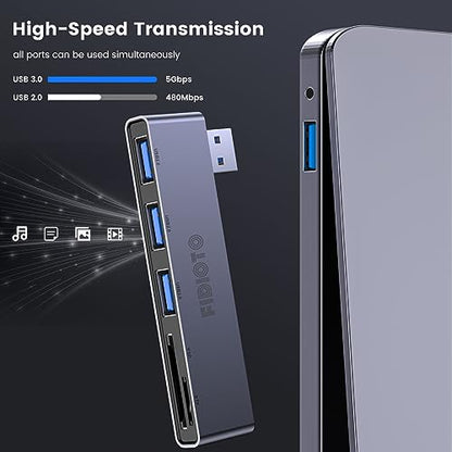 Fidioto USB A Hub, Left Model 5-in-1 Network-Hubs with 1 USB3.0 &2 USB2.0 & Micro SD/TF Card Reader, Compatible for Laptop MacBook, Chromebook, Dell, HP, Samsung, Keyboard, Mouse Etc. - color: 5in1-Left-Gery