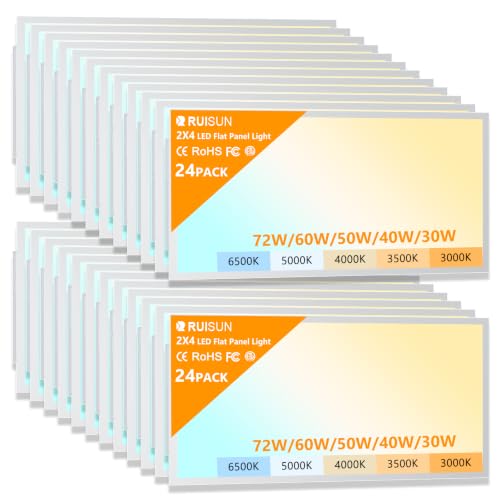 24 Pack 2x4 LED Flat Panel Lights with 5CCT Selectable, 9576LM, ETL | 72W/60W/50W/40W/30W,6500K/5000K/4000K/3500K/3000K,0-10V Dimmable, LED Drop Ceiling Fixtures for Office Meeting Classroom - size: 2x4FT 24PACK