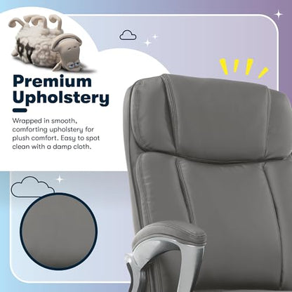 Serta Ergonomic Big and Tall Executive Office Chair Lumbar Support, Leather | Fairbanks, Gaming Chair with Headrest, 350lb Capacity, Padded Arms, Semi-Plush Seat Cushion, Adjustable Height and Tilt, Gray - color: Grey, size: 350 lbs
