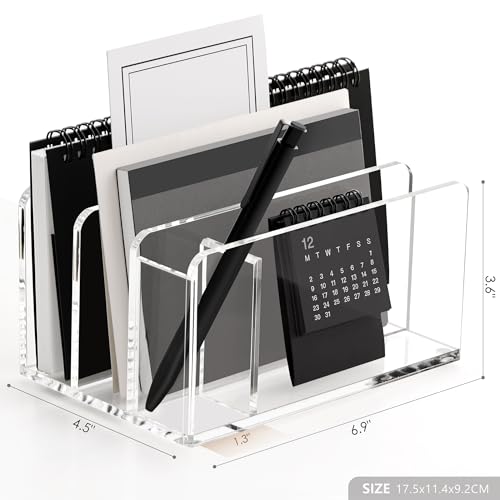 SANRUI Acrylic Mail Organizer with Pen Holder, 3-Slot Mail Holder, Clear - size: 3 Slots with Pen Holder