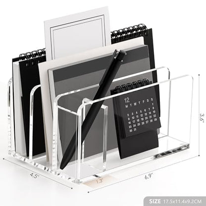 SANRUI Acrylic Mail Organizer with Pen Holder, 3-Slot Mail Holder, Clear - size: 3 Slots with Pen Holder