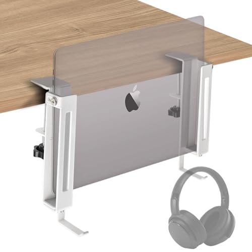 IFCASE Adjustable Desk Side Laptop Mount Holder with Headphone Hook, No Drill Desk Storage Organizer (White) - color: White