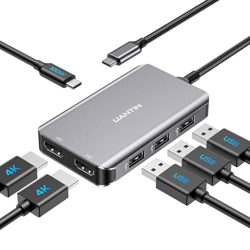 UANTIN 6-in-1 USB C Hub, Type C to Dual HDMI Adapter 4K@60Hz