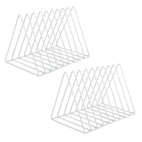 Vinyl Record Holder Storage, 9 Slot Metal Magazine Book Album Display Rack, Stylish Triangle Desktop File Sorter Organizer for Home Office, White Pack of 2 - color: 2 Pack White