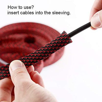 25ft - 1 inch PET Expandable Braided Sleeving – BlackRed – Alex Tech Braided Cable Sleeve - color: Blackred, size: 1"-25ft