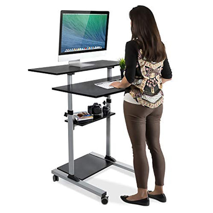 Mount-It! Mobile Standing Desk | Height Adjustable Rolling Desk with 40 Wide Table Tops | Multi-Purpose Rolling Presentation Cart with Four Platforms | (MI-7970) - color: Grey