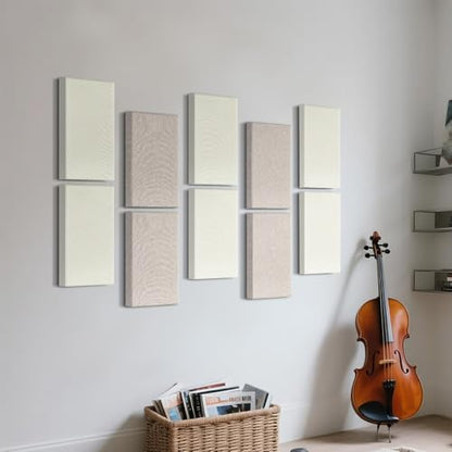 4 Pack Acoustic Panels 23.6"x11.8" Soundproof Fiberglass Panels, Off White - color: Off White, size: 23.6" x 11.8"-4pcs