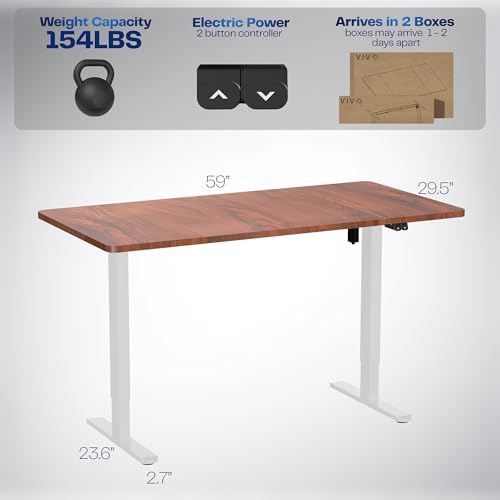 VIVO Dark Walnut 60 x 30 in Standing Desk, DESK-KIT-0W6D - color: Dark Walnut Top / White Frame, size: 60 x 30 inch